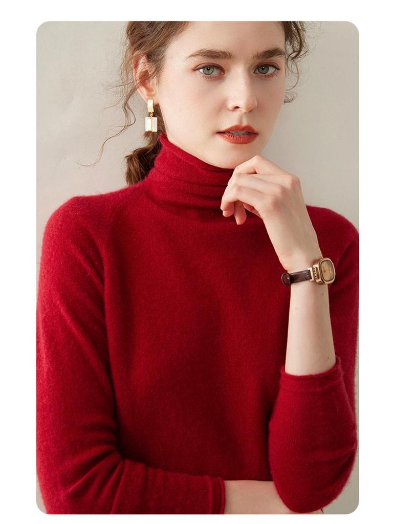 High-End Women's Loose Fit Cashmere Turtleneck Sweater with Rolled Edge