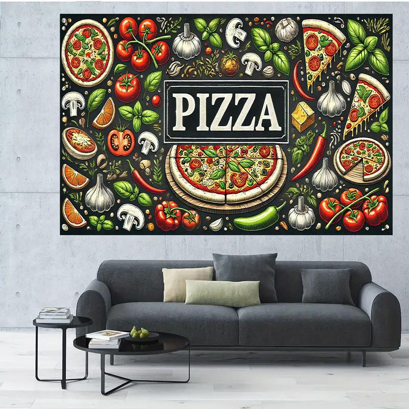 2D Flat Single-piece Food-themed Pizza Party Background Cloth Birthday Banner and Flag Supplies