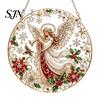 Festive Indoor Winter Ornament Christmas Faux Diamond Art Kit, Santa Angel Sun Catcher DIY Acrylic Sparkling Holiday Home Decor Round