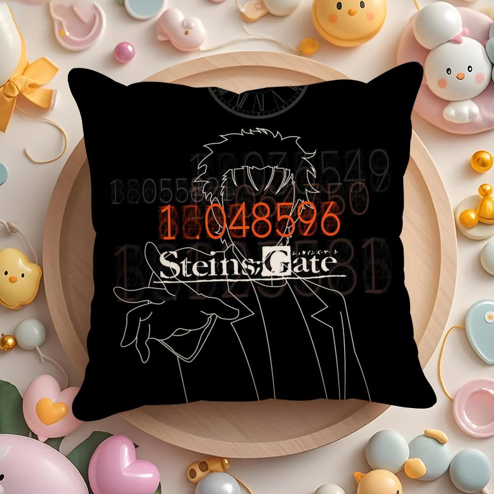 Anime S-Steins Gate Cushion Cover Short Plush Double-Sided Printing Home Machine Washable In Warm Winter Pillow Case
