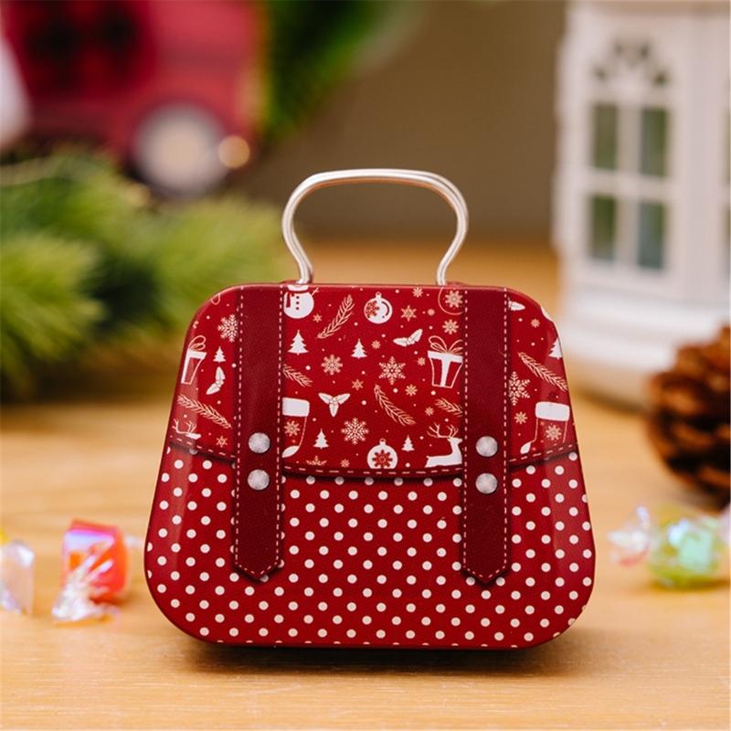 2Pcs Portable Christmas Iron Candy Container Christmas Cheer Candy Holders Snacks Case with Colorful Seasonal Pattern