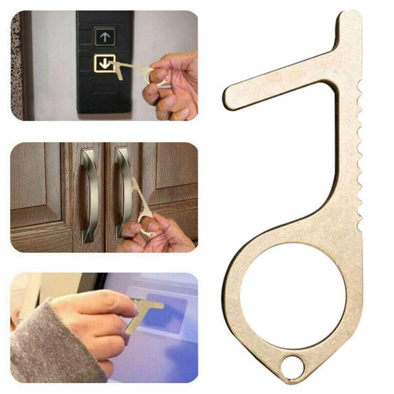 Portable Contactless Safety Door Opener Golden Alloy Key For No Touch Convenience