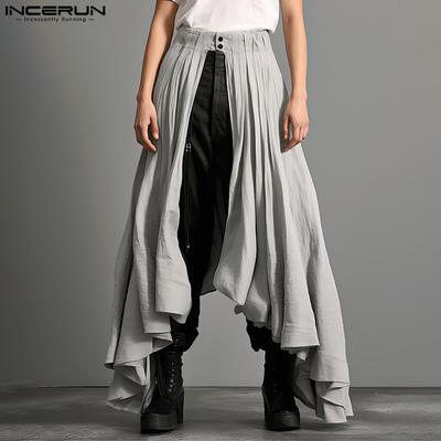 Men Pleated Front Cut Out Pantskirts Casual Layers Skirt Kilts