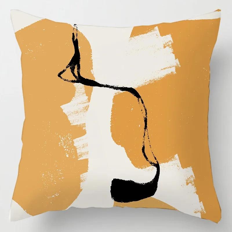 Fashionable Luxury Home Decoration Geometric Lines Abstract Style Ginkgo Leaf Print Pillow Cover Office Chair Cushion Cover