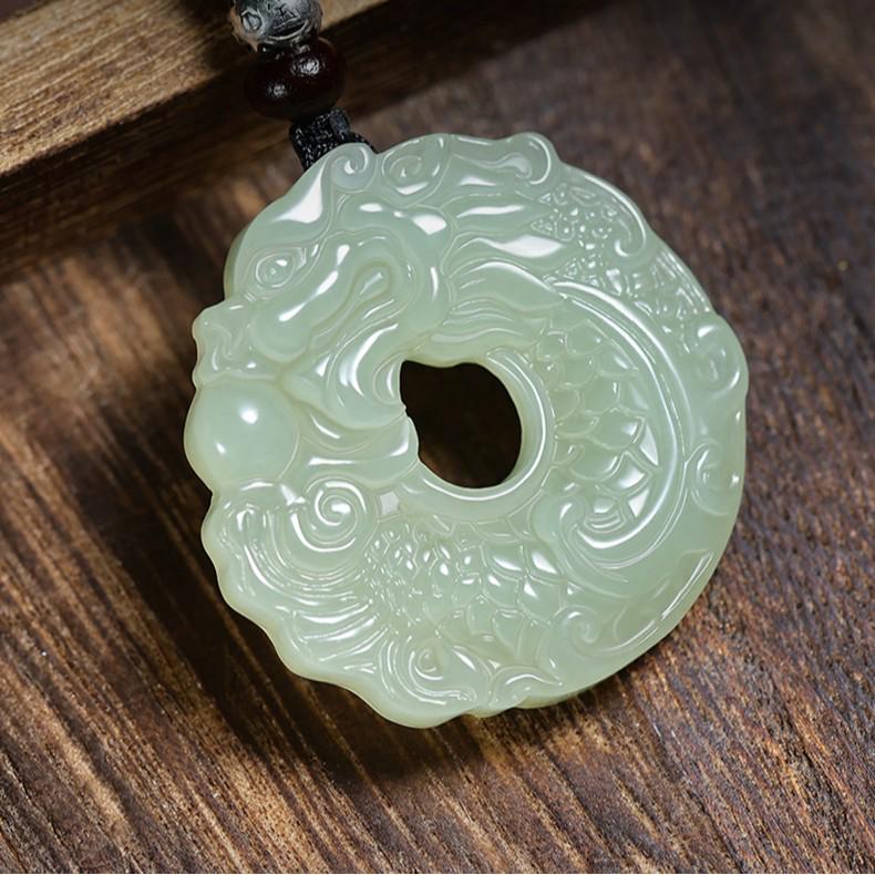 Authentic Xinjiang Hetian Jade Dragon Fish Pendant: Double-Sided, Exquisitely Carved, Unisex with Certificate