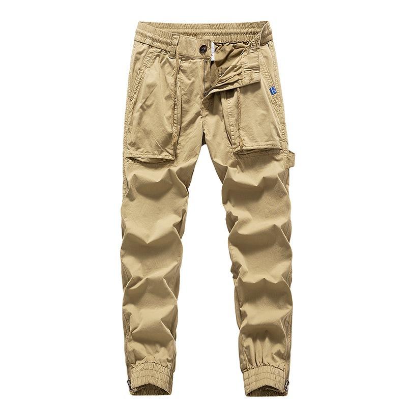 

Новый мужской комбинезон с завязками на щиколотках, для занятий спортом на открытом воздухе, модные мужские брюки, повседневные свободные прямые брюки в стиле хай-стрит 38 хаки