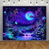 2D Blacklight Trippy Forest Tapestry Galaxy Moon Waterfall Glow In the Dark Wall Hanging