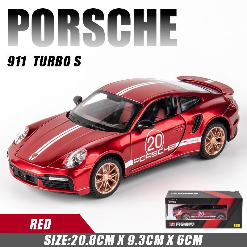 1:24 Scale 911 Turbos Metal Sports Car Alloy Model Car Diecast & Toy Car Simulation Sound and Light Collection Children's Gift