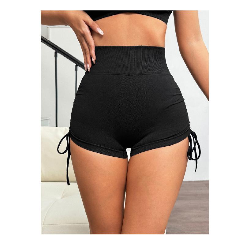 

Drawstring Tight Fit Yoga Shorts With Peach Buttocks, Running And Fitness Shorts, Nude Yoga Pants For Women L чорний