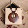 Retro Leather Rope Necklace with Wooden Alloy Pendant for Cotton and Linen Sweaters