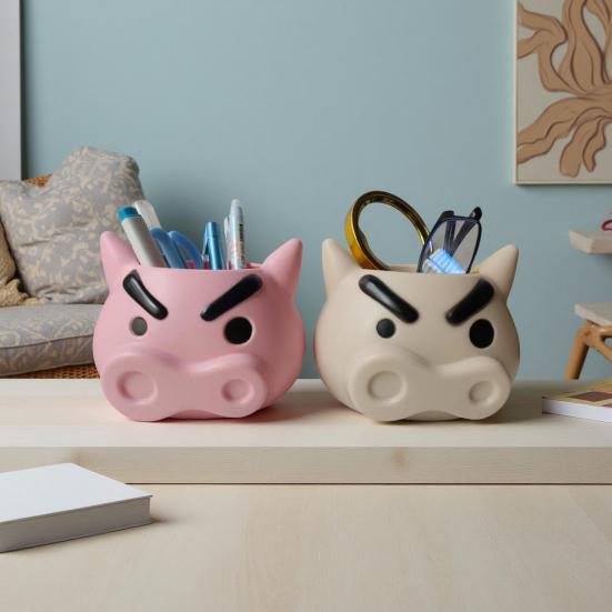 Pen Holder Angry Pig Shape Desk Organizer Large Capacity Plastic Desktop Stationery Storage Box Desk Accessory
