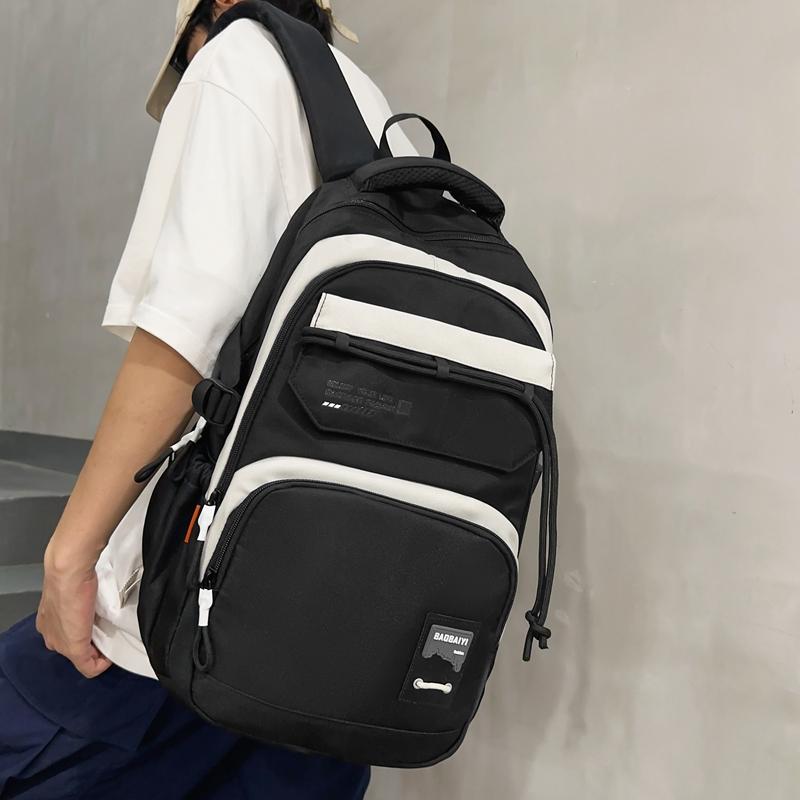 Large Capacity Student Schoolbag Men Color Block Backpack Computer Travel Backpack