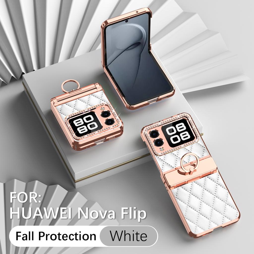 Luxury Fashion Diamonds Leather Plating Ring Holder Phone Case For Huawei Nova Flip Hinge Full Protection Case Cover