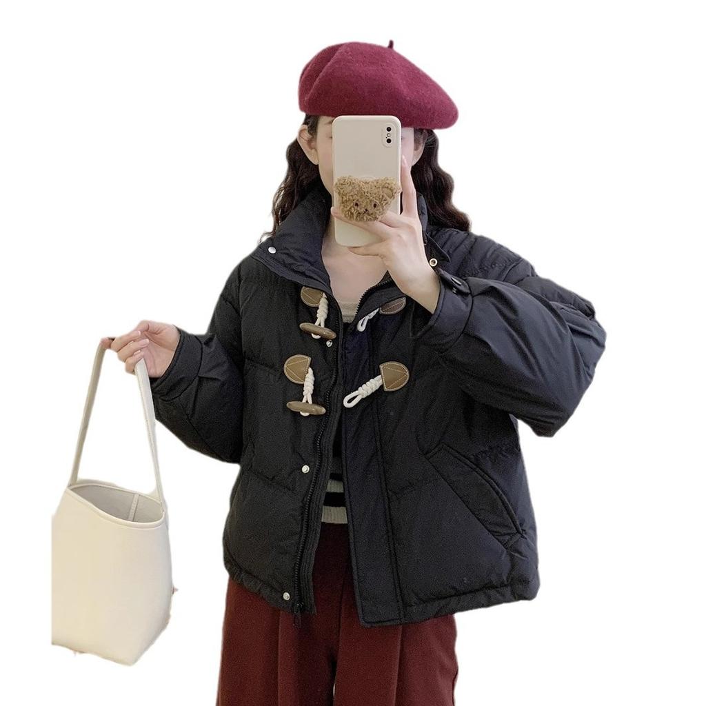 Corner buckle short down jacket new year, small sweet stand-up collar white duck down jacket