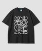 Geulaenpini Line Flower Oversized Short Sleeve T-Shirt - Black