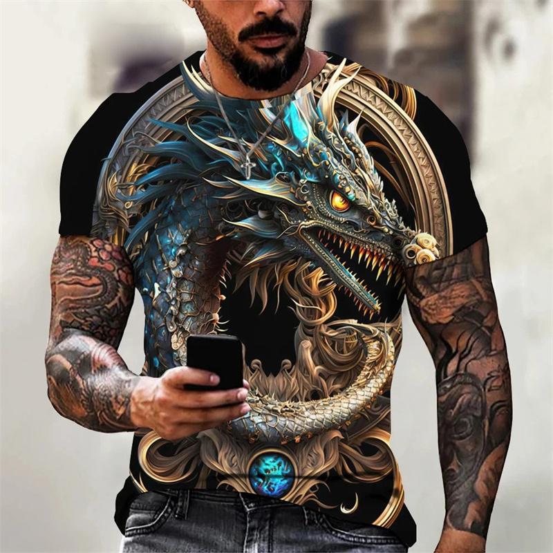 Dragon Lotus Flower Pattern T Shirt for Men Chinese Loong 3D Printed Tees Summer Casual Short Sleeve O-Neck Tops Unisex T-Shirts