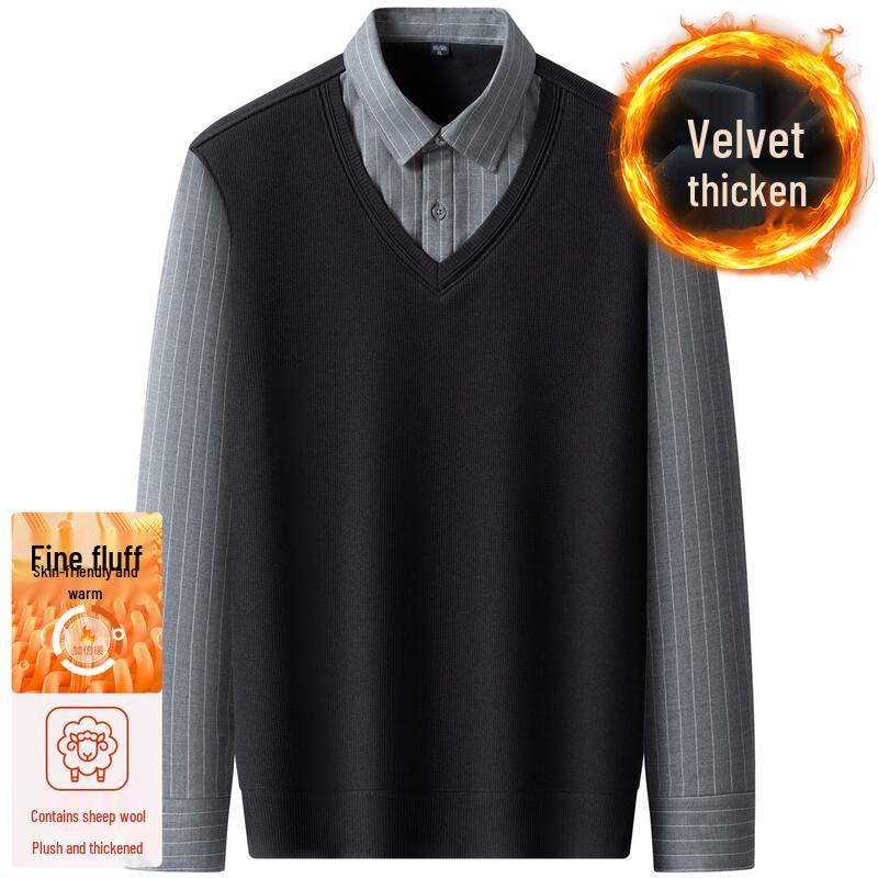 

Firstview Men s Faux Two-Piece Striped Long-Sleeve Shirt 4XL