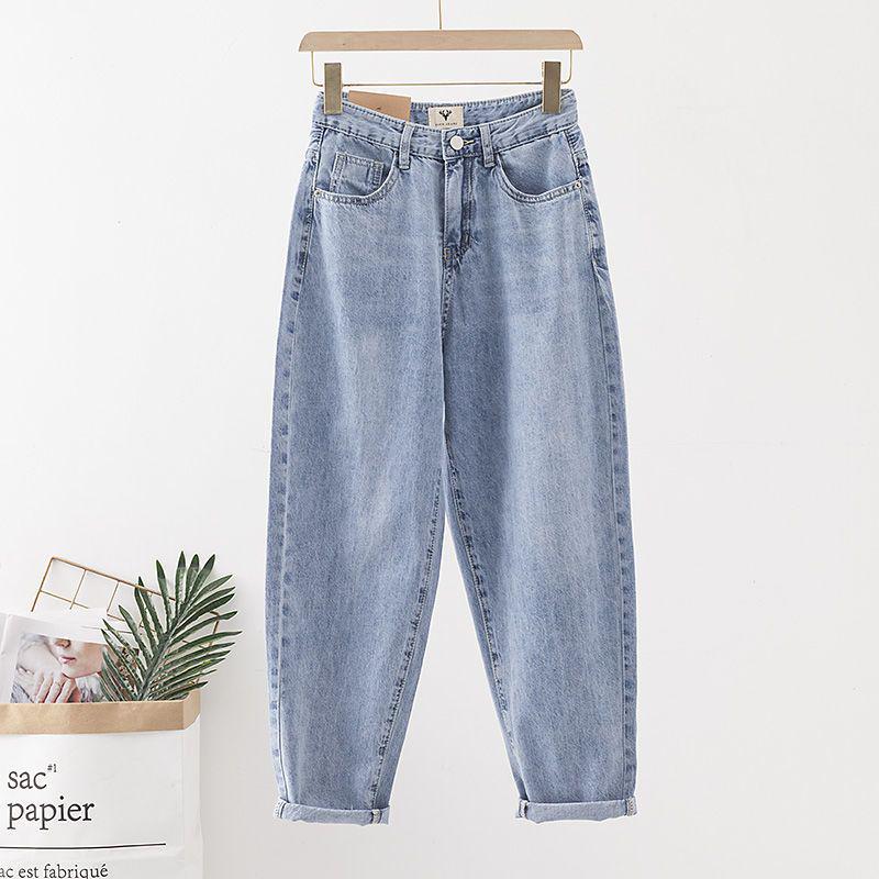 

2023 Spring Women s Retro High-Waisted Loose Slimming Straight Wide-Leg Harem Jeans XL светло-синий