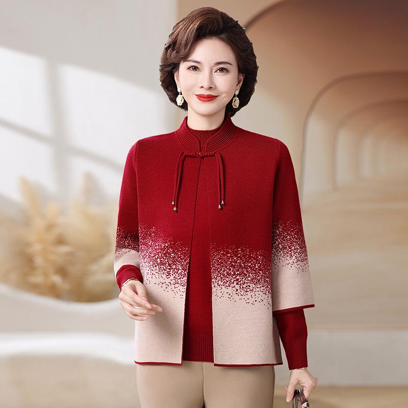 Herbst- und Winter-Strick-Cardigan-Set für Damen mittleren Alters von Mama