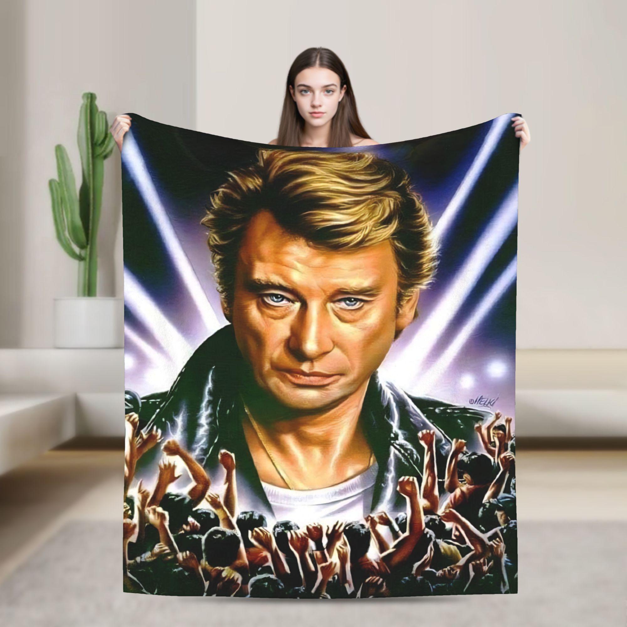 

Rock Star Johnny Hallyday Blanket Camping Flannel Bedding Throws For Couch Bed Soft Custom Quality Bedspread Gift Idea 75x90cm