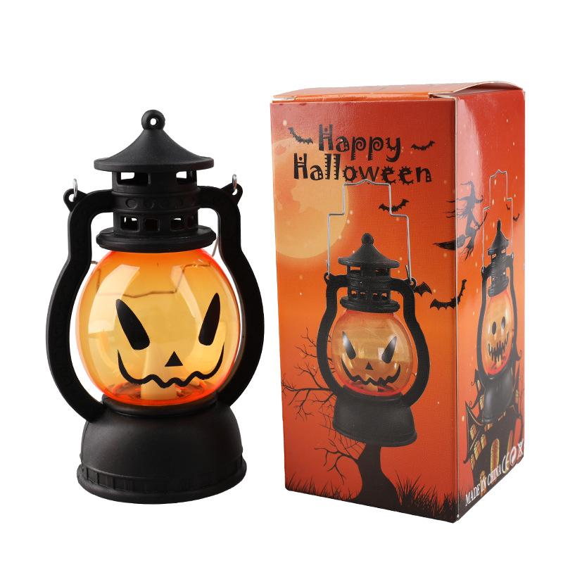 Halloween Retro Oil Lamp Portable Pumpkin Small Oil Lamp Halloween Lantern and Ghost Festival Atmosphere Arrangement