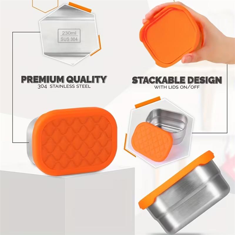 3pcs Stainless Steel Salad Dressing Condiment Containers with Leakproof Silicone Lid 230ml Sauce Container and Portion Bento Box