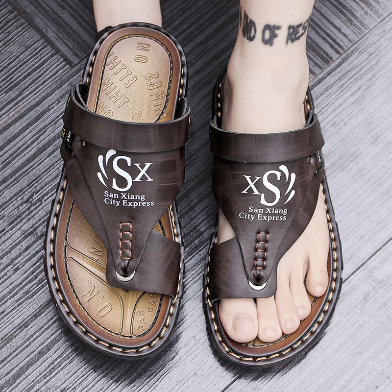 Fashion Summer Men Sandals Casual Genuine Leather Leisure Sandals Designer Shoes Men Flip Flops Casual Clip On One Piece Agency