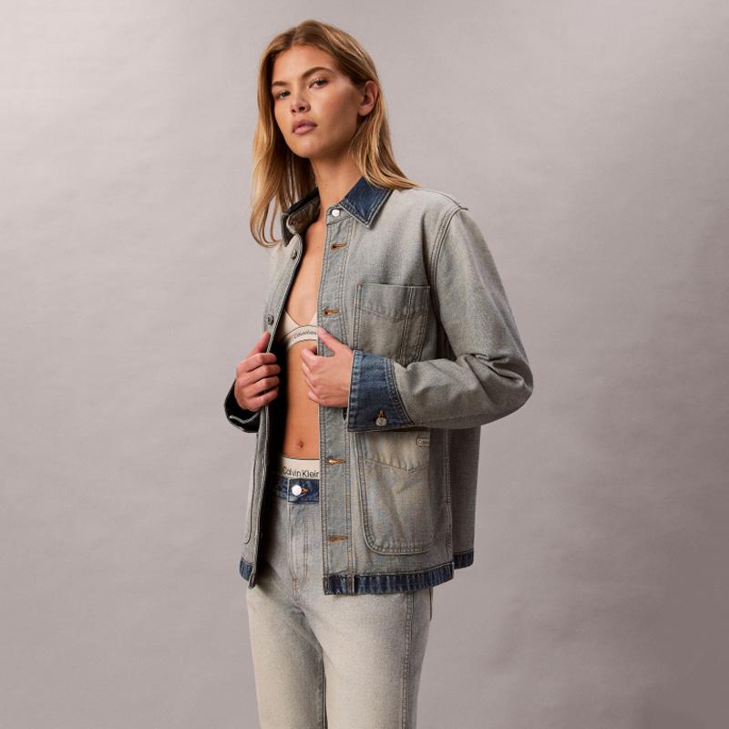 Calvin Klein Vintage Workwear Pocket Color Block Loose Fit Cotton Denim Jacket Women Jackets 47D753G