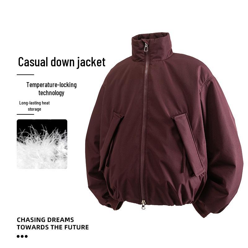 Мужская зимняя повседневная пуховая куртка с воротником-стойкой 2026 - Модная, простая мода Medium винный