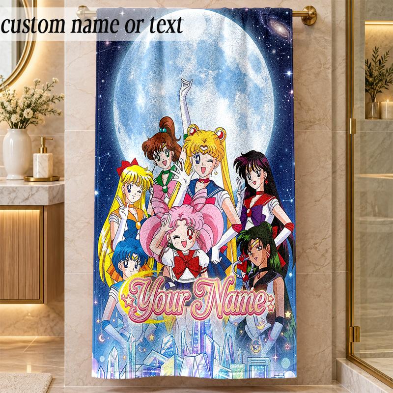 Beach TowelSailor Moon Custom Name Text Personalized Soft Towel for Beach Pool Indoor Home Decor Gift