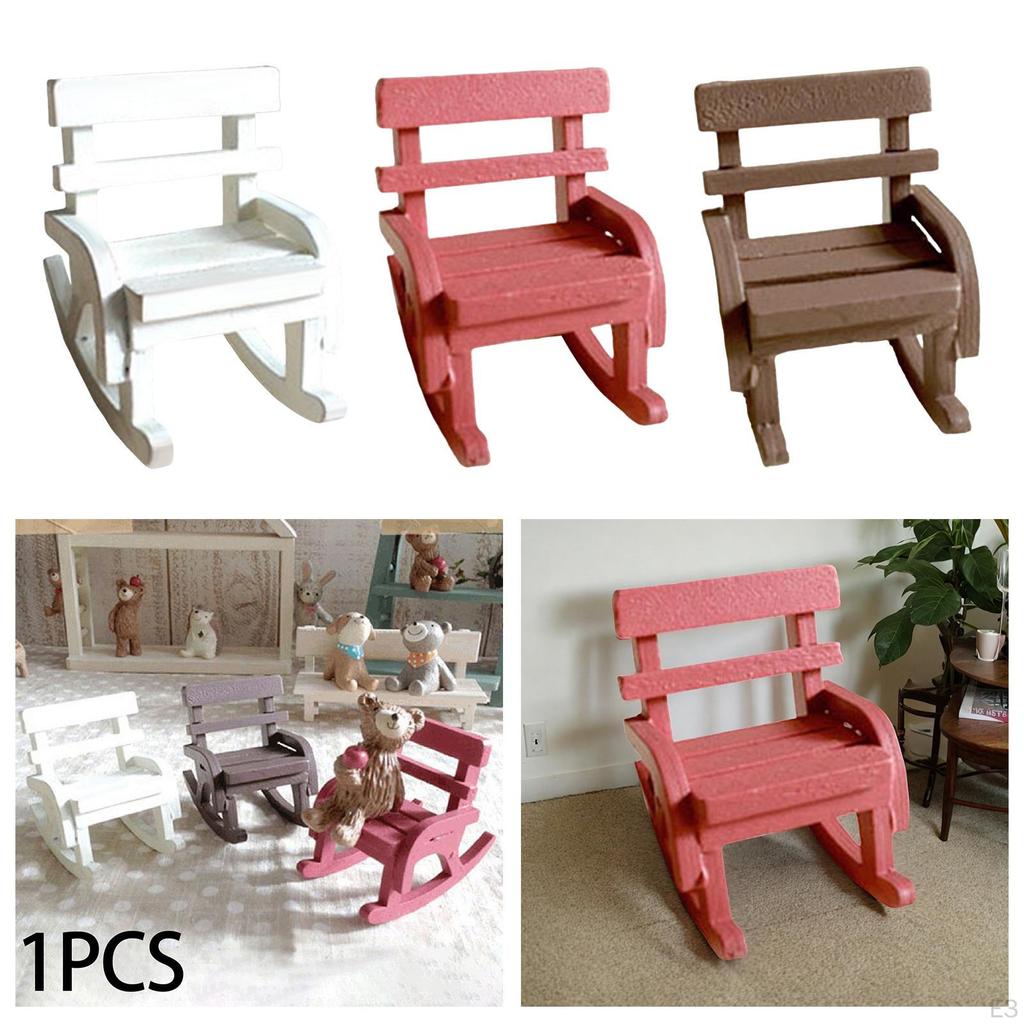 Dollhouse Furniture Mini Rocking Chair Handpainted Vintage Wooden Chairs for Micro
