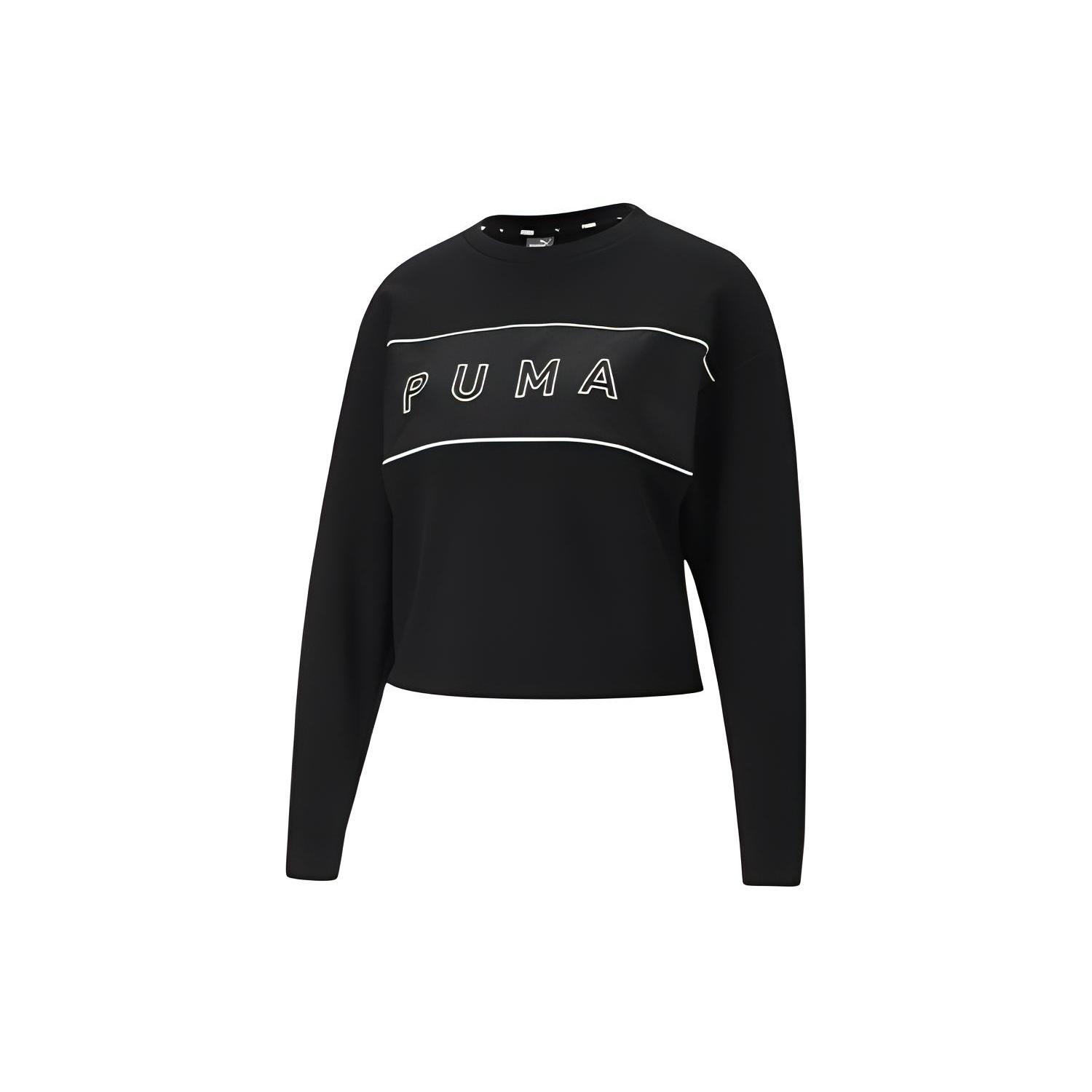 (WMNS) PUMA Style Logo Round-neck Swea Black Women s 587163-01 S
