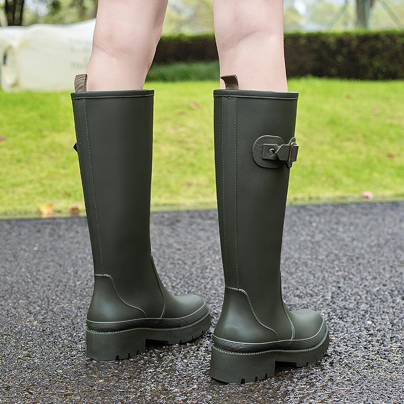 Rain shoes women's fashion versatile outer wear adult tall rain boots knight boots waterproof and non-slip long water boots