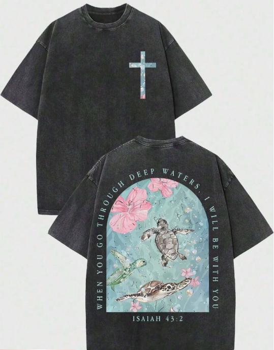Summer Clothes Unisex Loose Washed Cotton When You Go Through Deep Waters Breathable Retro Streetwear Loose Comfortable Tops S