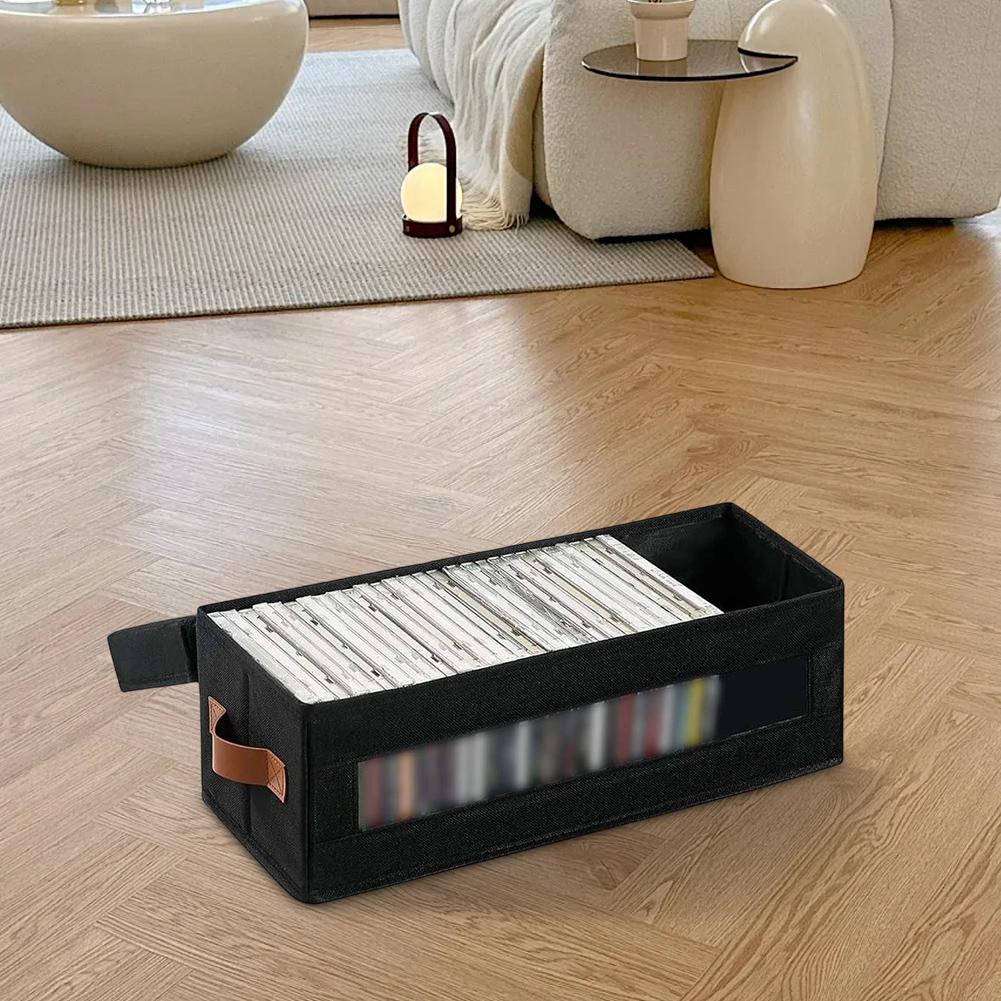 Oxford Cloth CD Case Storage Box Stackable Foldable with Visible Window and Dustproof Lid for Media Organization
