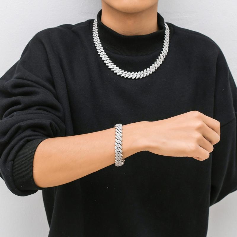 Multifunktionales mit Strasssteinen besetztes kubanisches Halsketten-Ketten-Set mit verstellbarer Länge, tragbar für Liebhaber von Street Styles