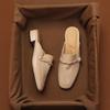 Fashion French Style Slimming Soft Leather Mule Sandals Women Mid Heel Chunky Heel Summer Slip On Shoes