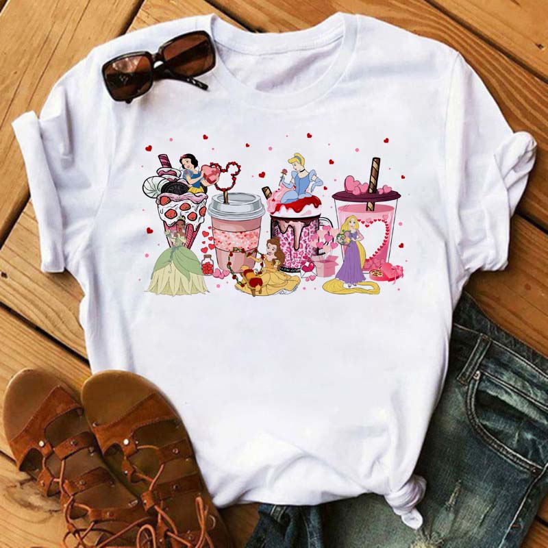 Funny Summer Disney Villains Printed Women T Shirts Round Neck Y2k Clothes Cartoon Graphic T Shirts 90s Female Tops Tees