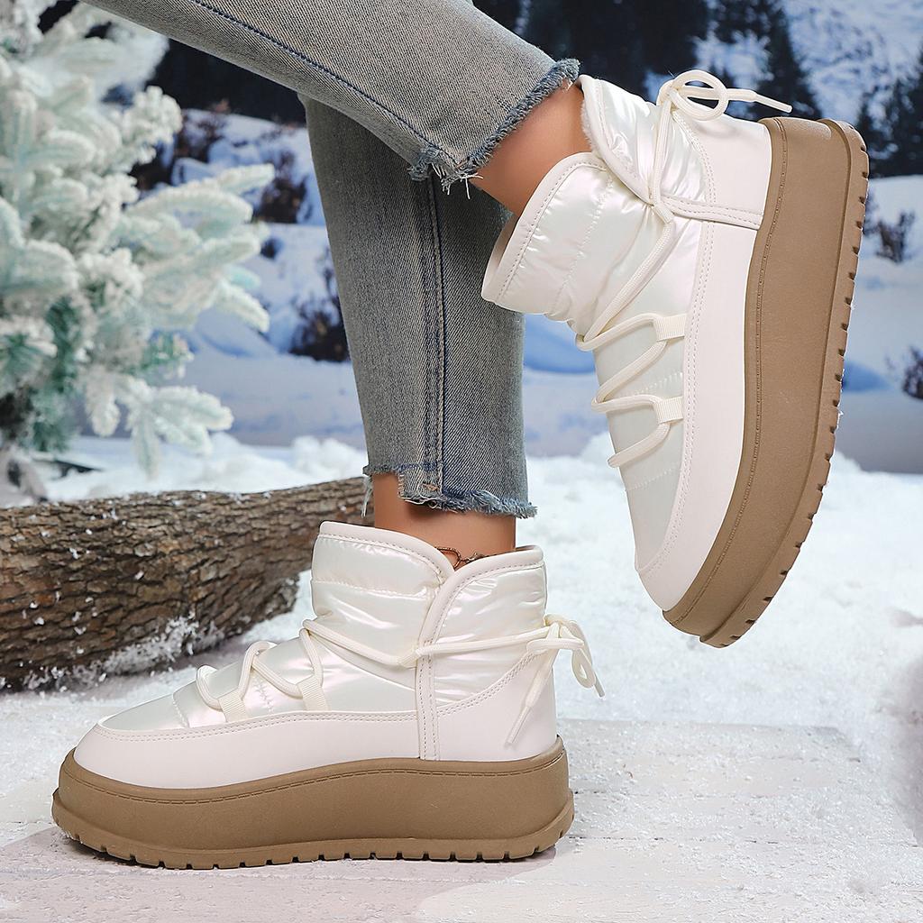 Snow Boots Women's New 2025 Autumn and Winter Cotton Shoes Warm Cloth Velvet Medium Help Small Man Thick Sole Inner Height Increase Shoes