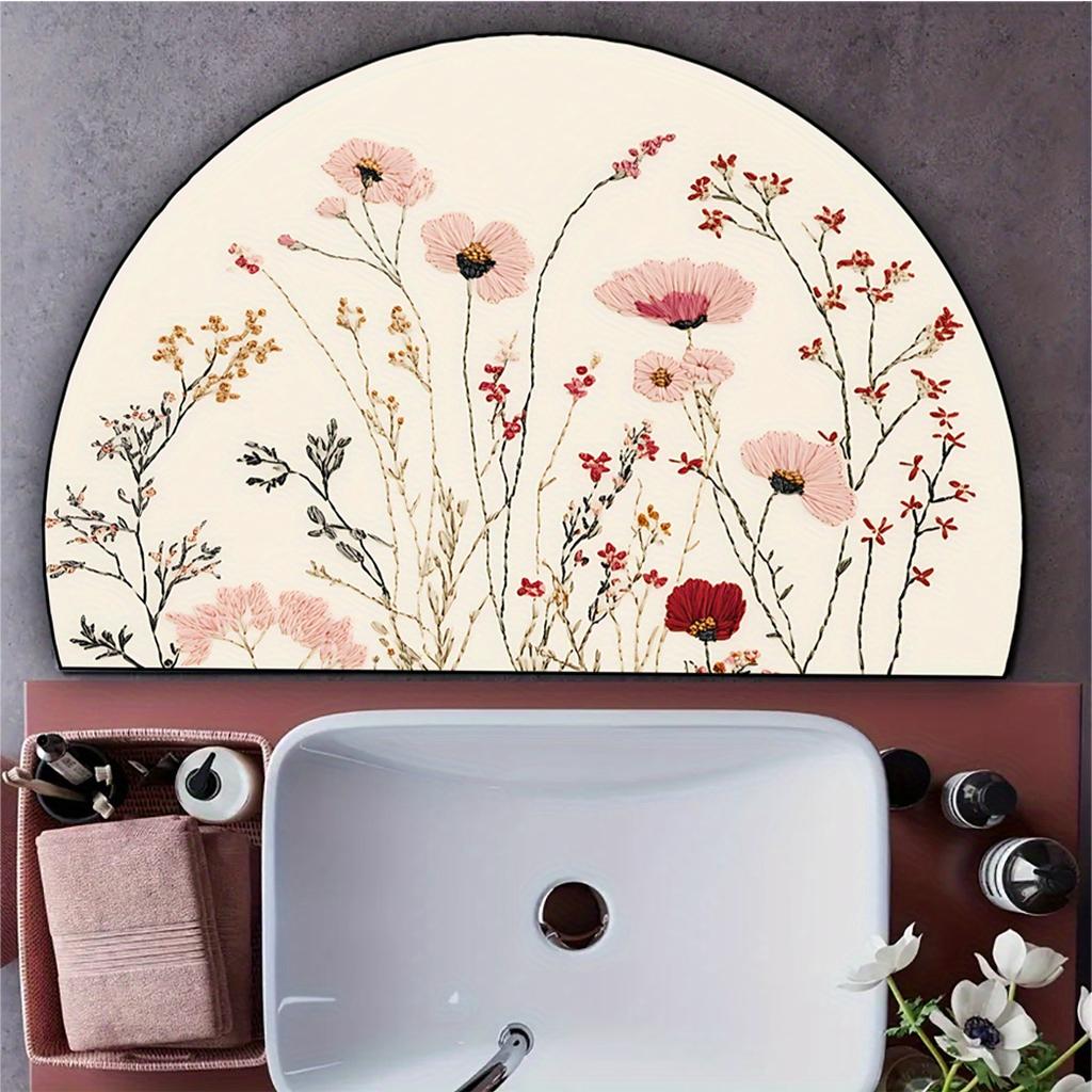 Semi Circle Art Flower Carpet Entrance Bathroom Absorbent Non Slip Floor Mat Ins Style Home Decoration
