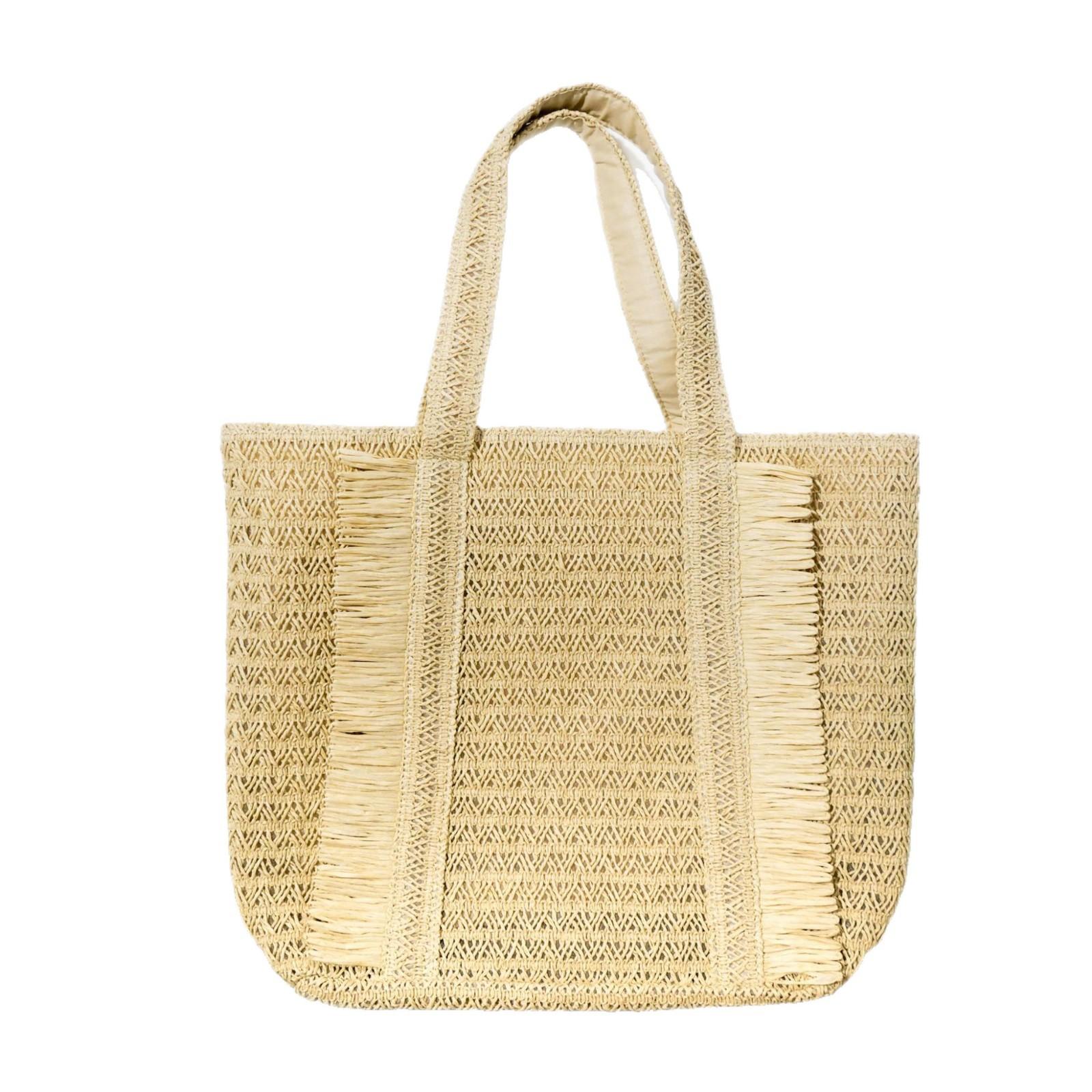 New tassel straw woven bag women s 2025 summer fashion woven bag shoulder bag seaside vacation beach tote bag Edge zipper