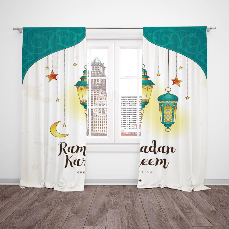 Set Of 2 Muslim Ramadan Printed Curtains Living Room Bedroom Decoration Curtain Polyester Perfect For Sitting