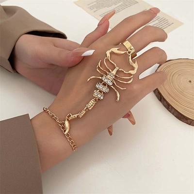 Ensemble de bracelets et bagues en chaîne avec pampilles Scorpion Vintage pour femmes et hommes, bague en strass, bijoux connectés