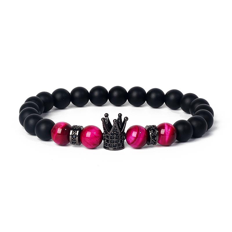 Fashion Crown Skull Punk Bracelets Men Wolf Head Zircon Tiger Eye Bracelets for Women Energy Nature Stone Soul Jewelry Pulsera