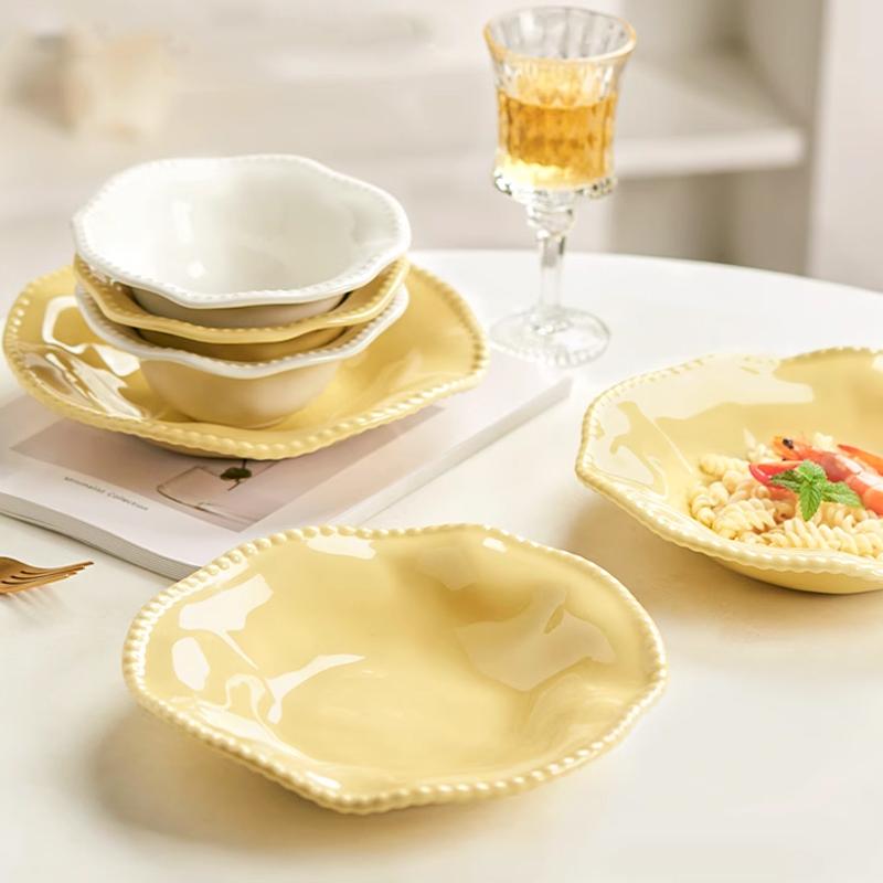 Nordische Unregelmäßige Perlenkeramikplatte Haushalt Obstsalatschüssel Nudelsuppe Dekorative Schüssel Kunst Flache Platte Restaurant Geschirr