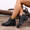 Retro Buckle Strap Ankle Boots For Women Thick Middle Heel Autumn Winter Pointed Head Short Botines Side Zipper Fashion Shoes 43