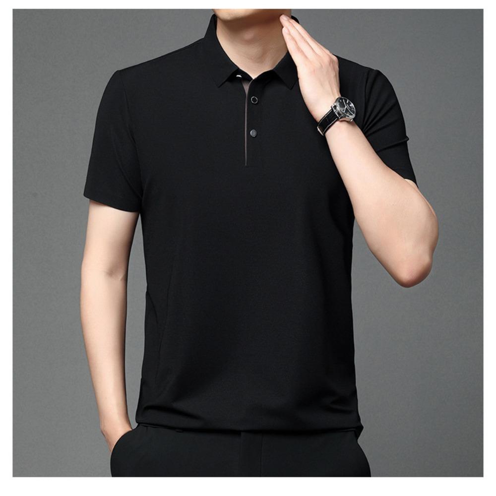 Men's Ice Silk Short Sleeved Lapel T-shirt Loose Business Casual Polo Shirt Summer Sweatshirt Top T-shirt Solid Color