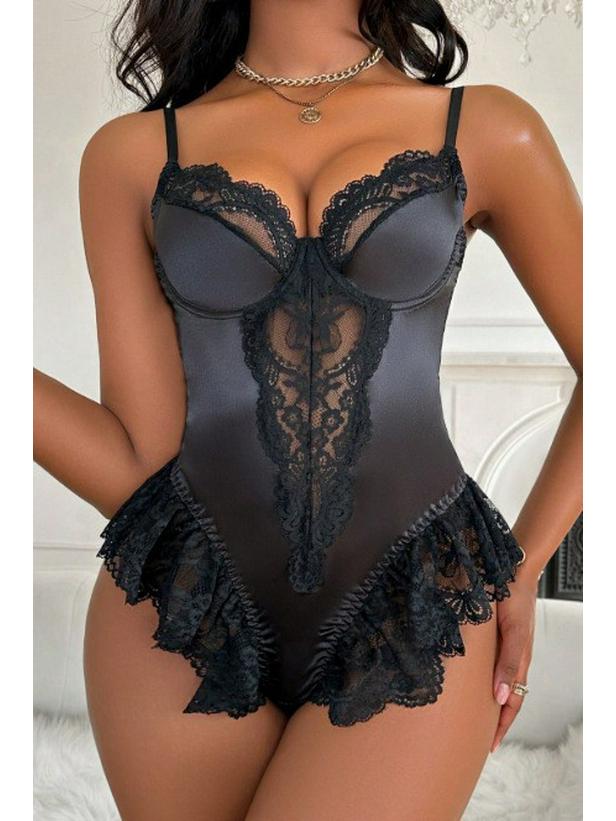 Sexy Lace Patchwork Waist-Shaping Backless Bodysuit with Hidden Button Closure