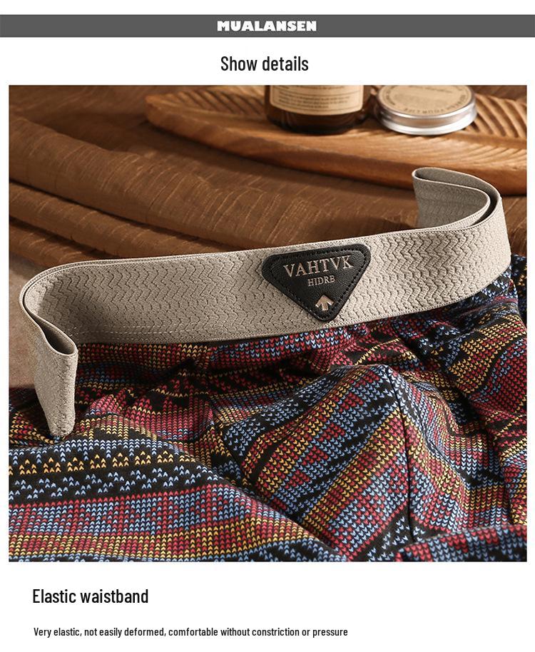 Ethnic Style Men's Pure Cotton Boxer Briefs - Comfortable, Breathable, Mid-Rise Trunks In American Light Luxury Design