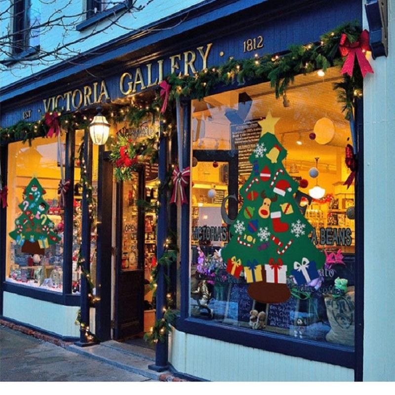 DIY Felt Christmas Tree Wall Hanging Artificial Xmas Tree with Santa Claus Snowflakes Ornament New Year Party Supplies Gift